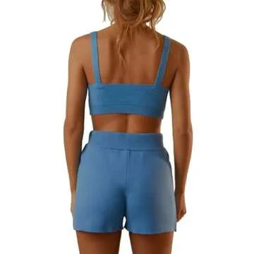 Argeousgor Women Knit Print 2 Piece Shorts Sets Crochet Sleeveless Crop Cami Tops High Waist Shorts Y2k Streetwear