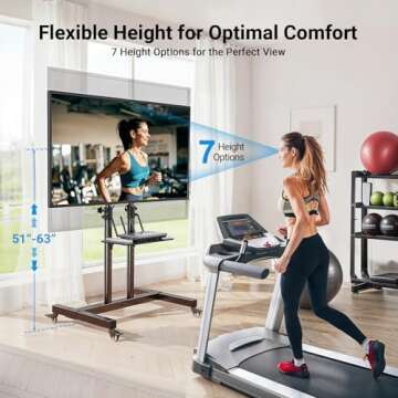 PERLESMITH Rolling TV Stand on Wheels for 32-83 Inch Screens up to 110lbs, Mobile TV Cart Height Adj...