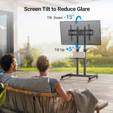 PERLESMITH Rolling TV Stand on Wheels for 32-83 Inch Screens up to 110lbs, Mobile TV Cart Height Adjustable Portable Outdoor TV Stand Tilt Rolling TV Cart with Shelf Max VESA 600x400mm PSTVMC03