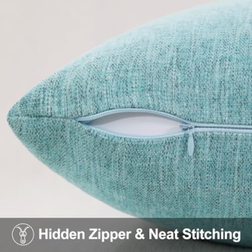 decorUhome Chenille Decorative Spring Throw Pillow Covers 12x20 Set of 2, Lumbar Farmhouse Textured Pillow Covers for Couch Sofa Bed Living Room, Turquoise