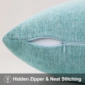 decorUhome Chenille Decorative Spring Throw Pillow Covers 12x20 Set of 2, Lumbar Farmhouse Textured Pillow Covers for Couch Sofa Bed Living Room, Turquoise