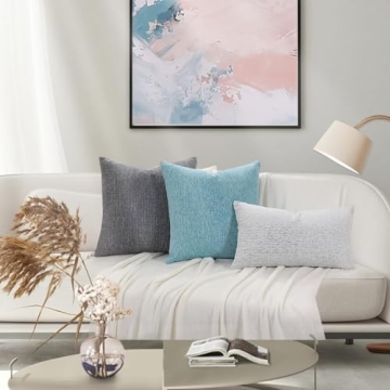 decorUhome Chenille Decorative Spring Throw Pillow Covers 12x20 Set of 2, Lumbar Farmhouse Textured Pillow Covers for Couch Sofa Bed Living Room, Turquoise