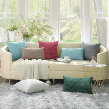 decorUhome Chenille Decorative Spring Throw Pillow Covers 12x20 Set of 2, Lumbar Farmhouse Textured Pillow Covers for Couch Sofa Bed Living Room, Turquoise