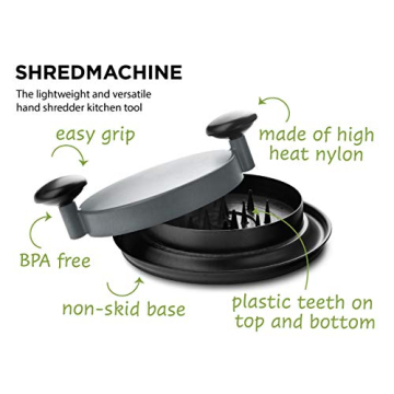 FusionBrands ShredMachine-The Quick, Easy to Use Alternative to Bear Claws Meat Shredder for Pulled Pork, Beef and Chicken and More-BPA Free Hand Shredder with Easy to Grip Handles, Non-Skid Base,Grey