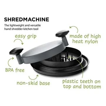 FusionBrands ShredMachine-The Quick, Easy to Use Alternative to Bear Claws Meat Shredder for Pulled Pork, Beef and Chicken and More-BPA Free Hand Shredder with Easy to Grip Handles, Non-Skid Base,Grey