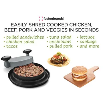 FusionBrands ShredMachine-The Quick, Easy to Use Alternative to Bear Claws Meat Shredder for Pulled Pork, Beef and Chicken and More-BPA Free Hand Shredder with Easy to Grip Handles, Non-Skid Base,Grey