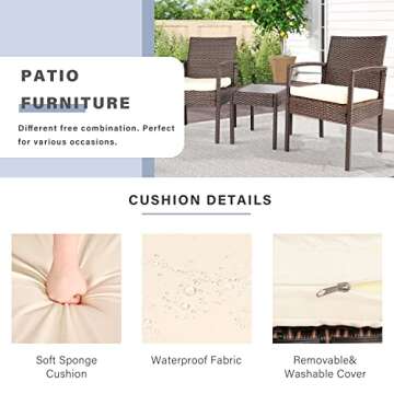 PAOLFOX Outdoor Patio Furniture Sets, Patio Furniture Set 3 Piece, Wicker Patio Chairs, Porch Deck Furniture, Rattan Wicker Furniture, Beige