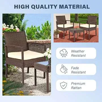 PAOLFOX Outdoor Patio Furniture Sets, Patio Furniture Set 3 Piece, Wicker Patio Chairs, Porch Deck Furniture, Rattan Wicker Furniture, Beige