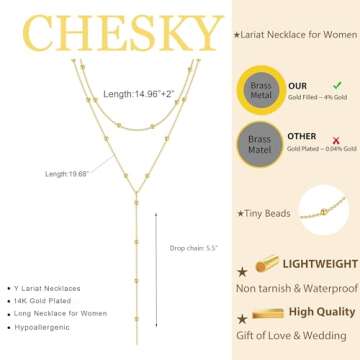 CHESKY Lariat Gold Necklace for Women, 14k Gold Plated Layered Necklaces Dainty Long Necklace Trendy...