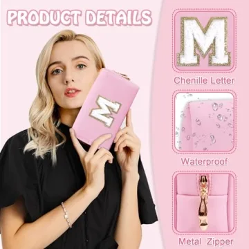 Personalized Pink Preppy Makeup Bag for Travel and Gifts