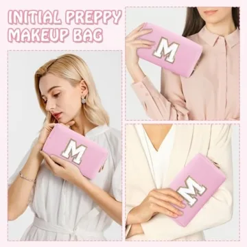 Personalized Pink Preppy Makeup Bag for Travel and Gifts