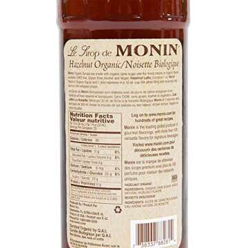 Monin Organic Hazelnut Syrup for Coffee and Cocktails