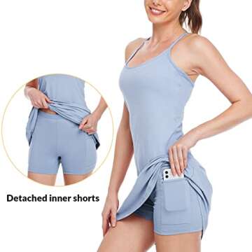 Willit Women's Exercise Dress Tennis Golf Workout Dress with Built-in Bra Yoga Athletic Dress with Pockets Blue L