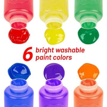 Washable Kids Paint 6 Count, 7 Paint Brushes, Paint Palette - Washable Paint Set For Kids Craft Projects, Finger Painting Supplies Kit