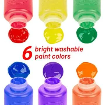 Washable Kids Paint 6 Count, 7 Paint Brushes, Paint Palette - Washable Paint Set For Kids Craft Projects, Finger Painting Supplies Kit