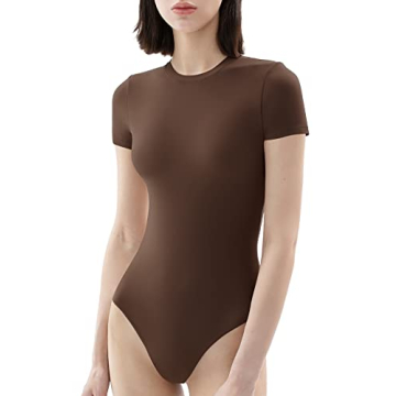 PUMIEY Women's Short Sleeve Bodysuit - Chocolate Comfort