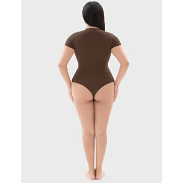 PUMIEY Women's Short Sleeve Bodysuit - Chocolate Comfort