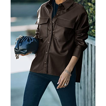 Ferngirl Women Faux PU Leather Jacket Shacket for All Occasions