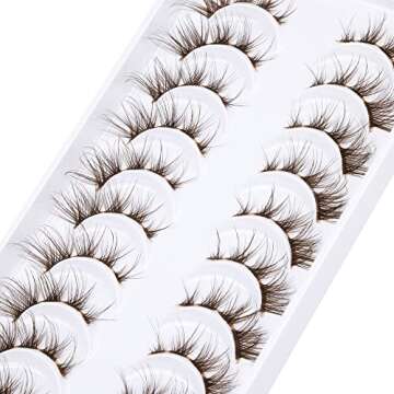 Brown Lashes Anime Eyelashes Natural Look Wispy Fake Eyelashes Manga Clear Band Strip Eye Lashes Fal...