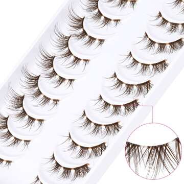Brown Lashes Anime Eyelashes Natural Look Wispy Fake Eyelashes Manga Clear Band Strip Eye Lashes False Eyelashes Pestañas Postizas 10 Pairs ALICROWN