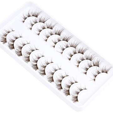 Brown Lashes Anime Eyelashes Natural Look Wispy Fake Eyelashes Manga Clear Band Strip Eye Lashes False Eyelashes Pestañas Postizas 10 Pairs ALICROWN
