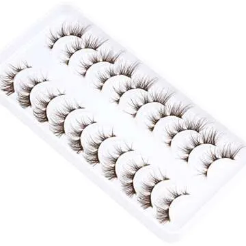 Brown Lashes Anime Eyelashes Natural Look Wispy Fake Eyelashes Manga Clear Band Strip Eye Lashes False Eyelashes Pestañas Postizas 10 Pairs ALICROWN