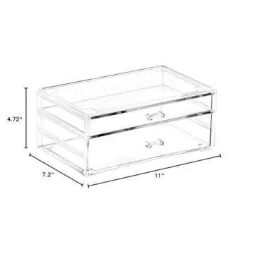 Cq acrylic Clear acrylic organizers Countertop,2 Large Drawers stackable storage bins,clear storage bins for Vanity Jewelry,Hair Accessory,Beauty,Skin Care,Skincare Product stackable storage drawers