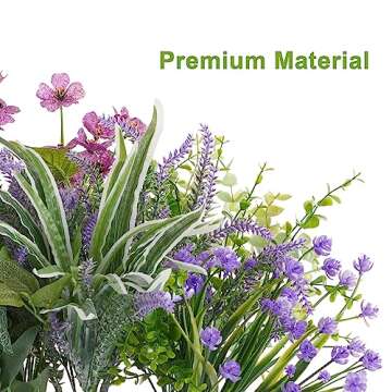 PARTY JOY 19 Bunches Fake Plants Outdoor, Fake Bushes UV Resistant Artificial Lavender Flowers Greenery Shrubs Faux Greenery for Outdoor Garden Patio Front Porch Yard Decor