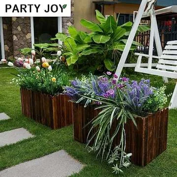 PARTY JOY 19 Bunches Fake Plants Outdoor, Fake Bushes UV Resistant Artificial Lavender Flowers Greenery Shrubs Faux Greenery for Outdoor Garden Patio Front Porch Yard Decor