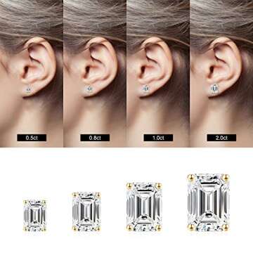 Stud Earrings for Women, S925 Sterling Silver 14K Gold Plated Hypoallergenic Stud Earrings Emerald Cut Cubic Zirconia Sterling Silver Stud Earrings for Women Men