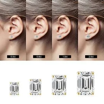Stud Earrings for Women, S925 Sterling Silver 14K Gold Plated Hypoallergenic Stud Earrings Emerald Cut Cubic Zirconia Sterling Silver Stud Earrings for Women Men