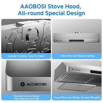 AAOBOSI 30-Inch Range Hood with Gesture Control and LED Lights