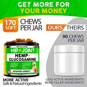 Hemp Hip and Joint Supplement for Dogs - Glucosamine for Dogs - 170 Dog Joint Pain Relief Treats - Chondroitin, Hemp Oil, MSM - Mobility & Flexibility Support - Advanced Care Health - Made in USA