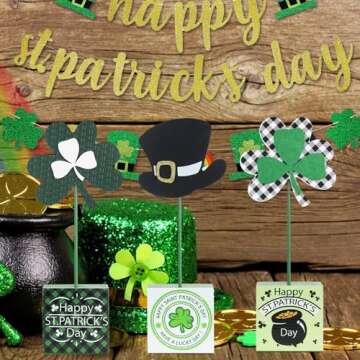 St Patricks Day Decorations, DEWBIN 3 PCS Wood Leprechaun Hat Shamrock St Patricks Day Decor, Shamrock Ornaments Happy St.Patrick's Day Sign Saint Patricks Day Decorations for the Home, Table