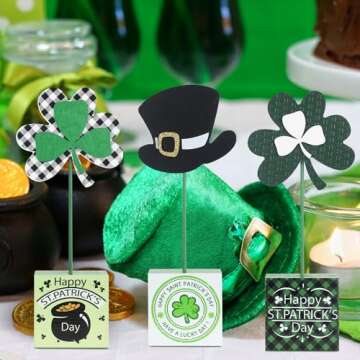 St Patricks Day Decorations, DEWBIN 3 PCS Wood Leprechaun Hat Shamrock St Patricks Day Decor, Shamrock Ornaments Happy St.Patrick's Day Sign Saint Patricks Day Decorations for the Home, Table