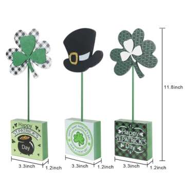 St Patricks Day Decorations, DEWBIN 3 PCS Wood Leprechaun Hat Shamrock St Patricks Day Decor, Shamrock Ornaments Happy St.Patrick's Day Sign Saint Patricks Day Decorations for the Home, Table