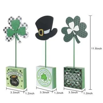 St Patricks Day Decorations, DEWBIN 3 PCS Wood Leprechaun Hat Shamrock St Patricks Day Decor, Shamrock Ornaments Happy St.Patrick's Day Sign Saint Patricks Day Decorations for the Home, Table