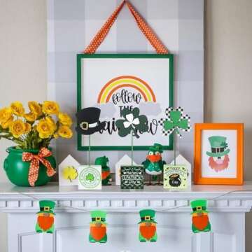 St Patricks Day Decorations, DEWBIN 3 PCS Wood Leprechaun Hat Shamrock St Patricks Day Decor, Shamrock Ornaments Happy St.Patrick's Day Sign Saint Patricks Day Decorations for the Home, Table