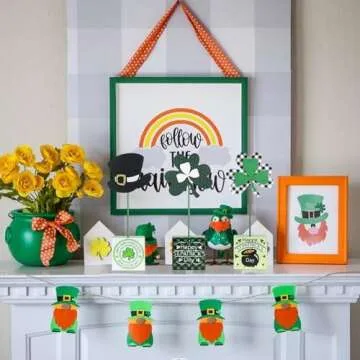 St Patricks Day Decorations, DEWBIN 3 PCS Wood Leprechaun Hat Shamrock St Patricks Day Decor, Shamrock Ornaments Happy St.Patrick's Day Sign Saint Patricks Day Decorations for the Home, Table