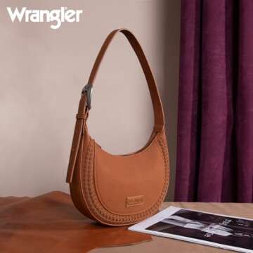 Wrangler Brown Half Moon Shoulder Bag for Women Trendy Shoulder Purse Western Crossbody Bag