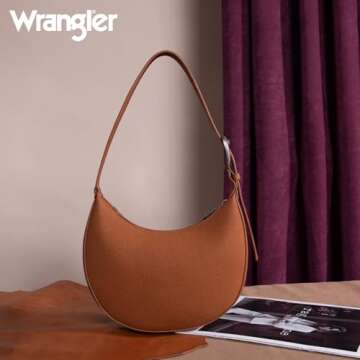 Wrangler Brown Half Moon Shoulder Bag for Women Trendy Shoulder Purse Western Crossbody Bag