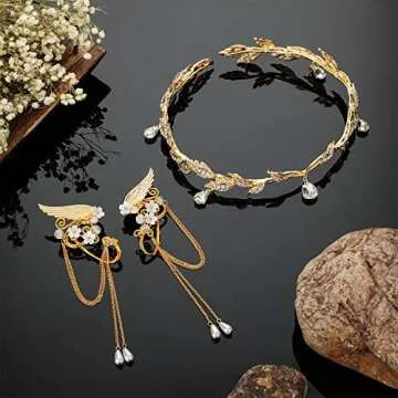 Hicarer Fairy Leaf Crown Headpiece Elf Ears Cuffs for Cosplay