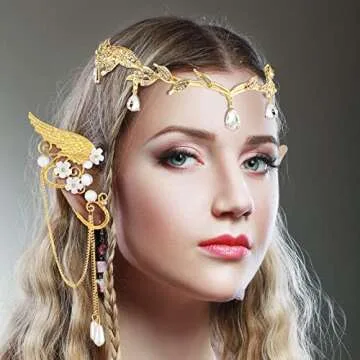 Hicarer Fairy Leaf Crown Headpiece Elf Ears Cuffs for Cosplay