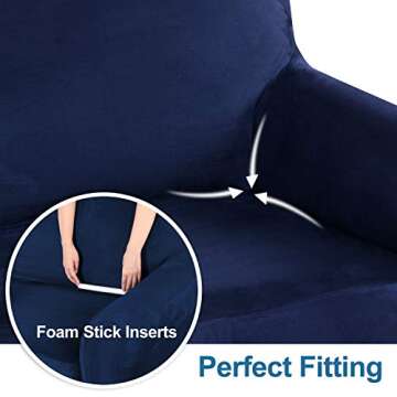 H.VERSAILTEX Suede Stretch Sofa Covers Couch Covers for 3 Cushion Couch Sofa Slipcovers Furniture Cover for Living Room with Elastic Straps, Water Repellent Machine Washable (Sofa: 68"-90", Navy Blue)