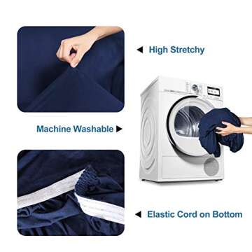H.VERSAILTEX Suede Stretch Sofa Covers Couch Covers for 3 Cushion Couch Sofa Slipcovers Furniture Cover for Living Room with Elastic Straps, Water Repellent Machine Washable (Sofa: 68"-90", Navy Blue)
