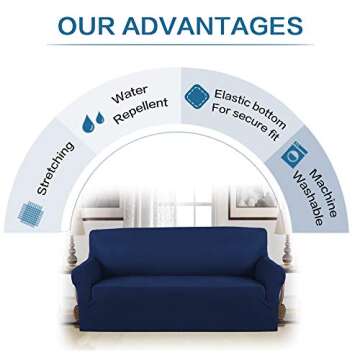 H.VERSAILTEX Suede Stretch Sofa Covers Couch Covers for 3 Cushion Couch Sofa Slipcovers Furniture Cover for Living Room with Elastic Straps, Water Repellent Machine Washable (Sofa: 68"-90", Navy Blue)