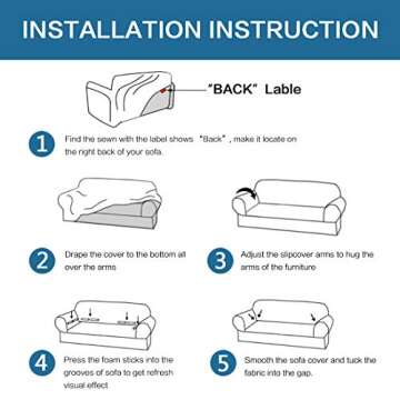 H.VERSAILTEX Suede Stretch Sofa Covers Couch Covers for 3 Cushion Couch Sofa Slipcovers Furniture Cover for Living Room with Elastic Straps, Water Repellent Machine Washable (Sofa: 68"-90", Navy Blue)