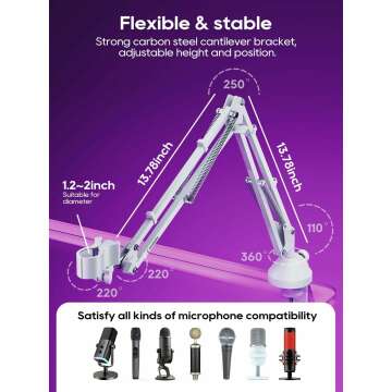 Adjustable Boom Arm Microphone for Podcasting & Gaming