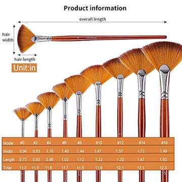 GACDR Fan Paint Brush Set of 9 Pcs, Professional Artist Acrylic Paint Brushes Set with Long Wood Han...