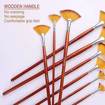 GACDR Fan Paint Brush Set of 9 Pcs, Professional Artist Acrylic Paint Brushes Set with Long Wood Handles Anti-Shedding Nylon Hair for Acrylic Watercolor Oil Painting,Rock Painting